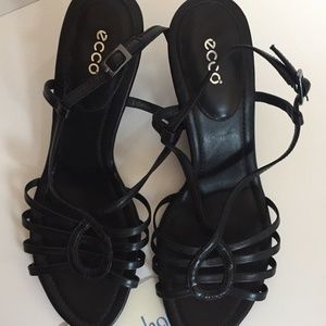 Ecco Black Dress Sandal Wedge Heel EU 40 US 9/9.5